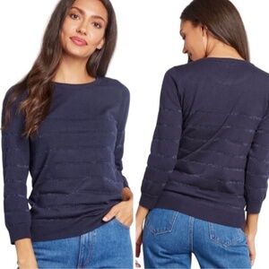 ModCloth Women’s Sweater Medium Navy Blue Metallic Stripe Soft Knit